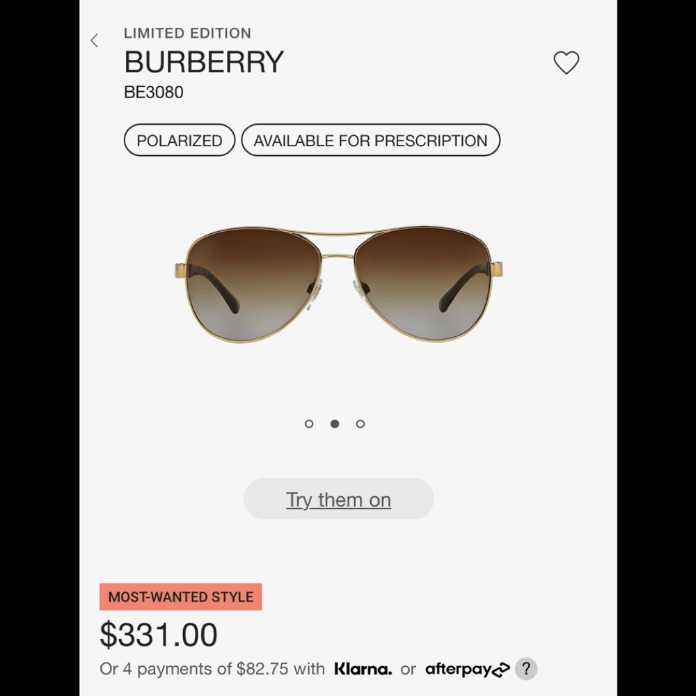Burberry Limited Edition BE3080 sunglasses. Great condition